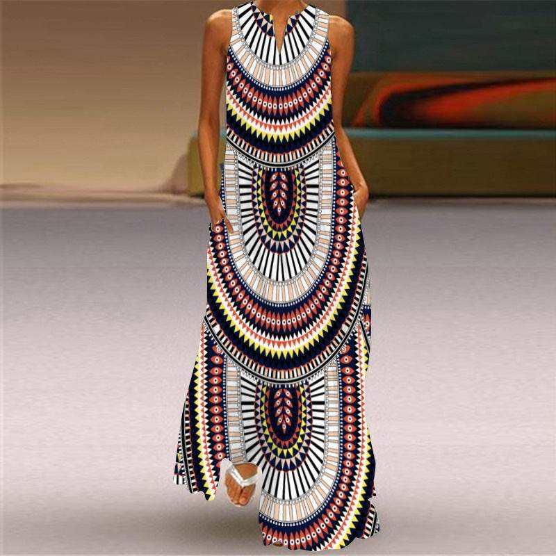 Digital Printed V-neck Maxi Dress - Sleeveless for Women in Vibrant Styles - Buy Center
