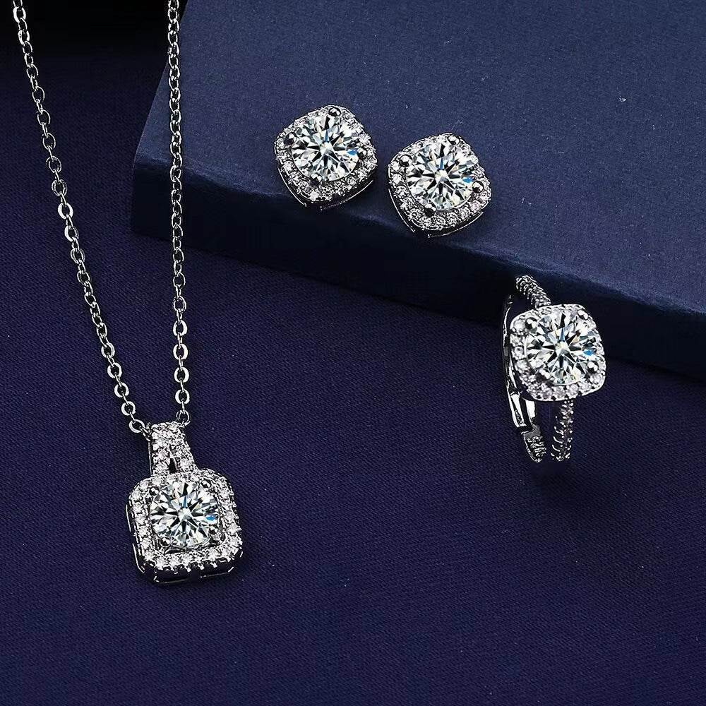 Square Women's Fashion Jewelry Set - Necklace, Earrings & Ring Trio - Buy Center