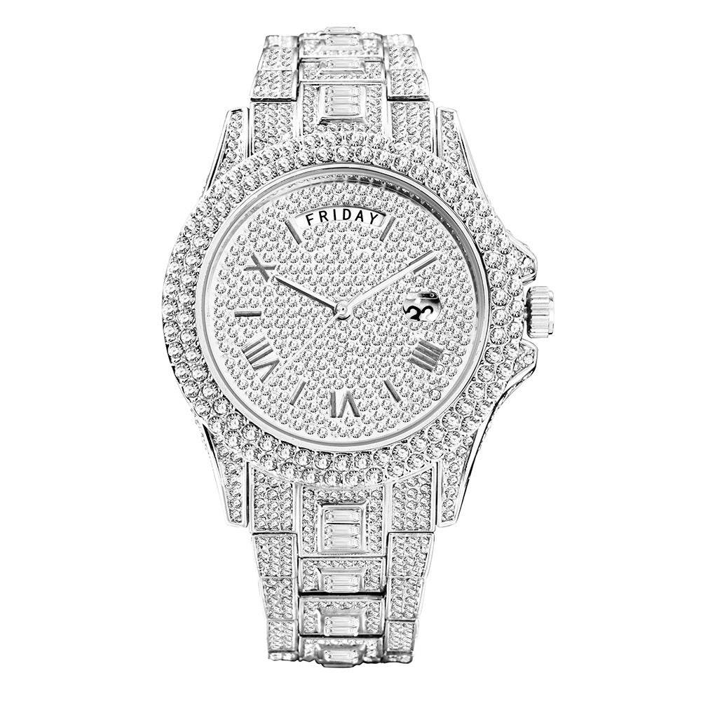 Luxury Quartz Watch for Men - Full Diamond Bezel, 5 Elegant Colors - Buy Center