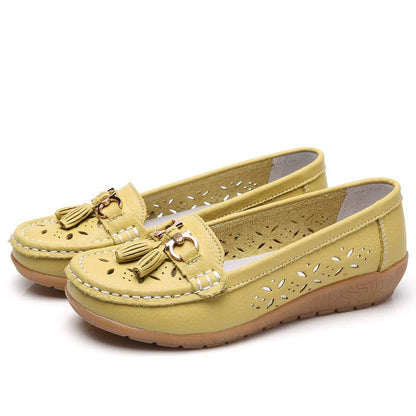 Women's Hollow Leather Wedge Flats - Soft Bottom Comfort in Chic Colors - Buy Center