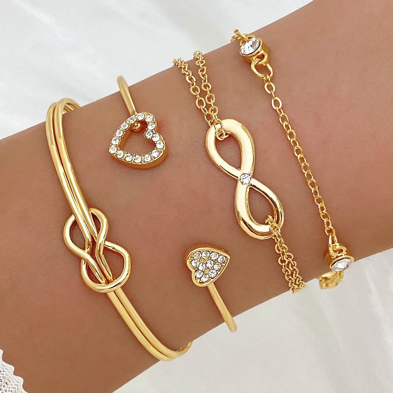 Buycenter Alloy Love Knot Bracelet Set - Heart Design for Women - Buy Center