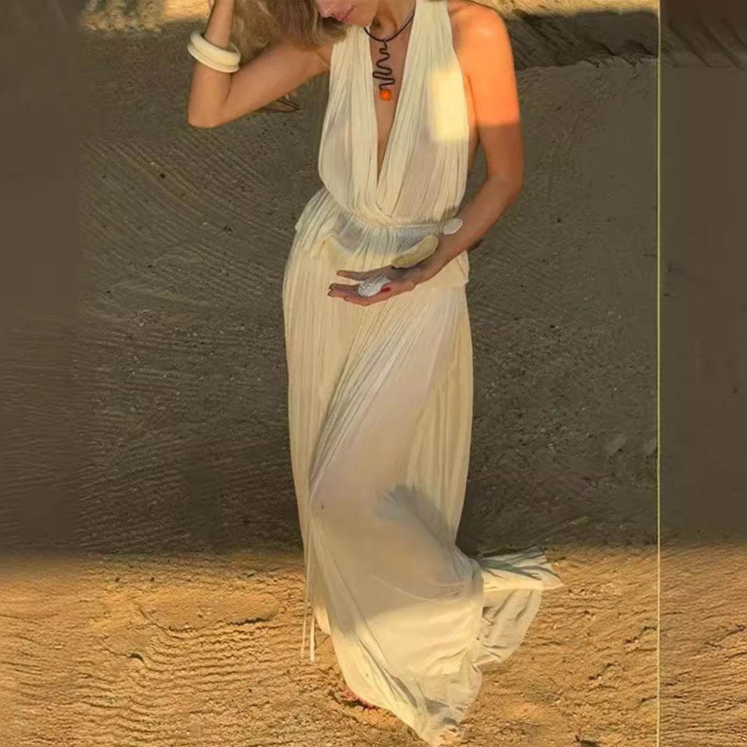 Buycenter Sexy Deep V Pleated Chiffon Dress - Elegant Two-Piece Suit - Buy Center