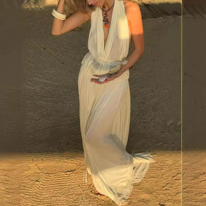 Buycenter Sexy Deep V Pleated Chiffon Dress - Elegant Two-Piece Suit - Buy Center