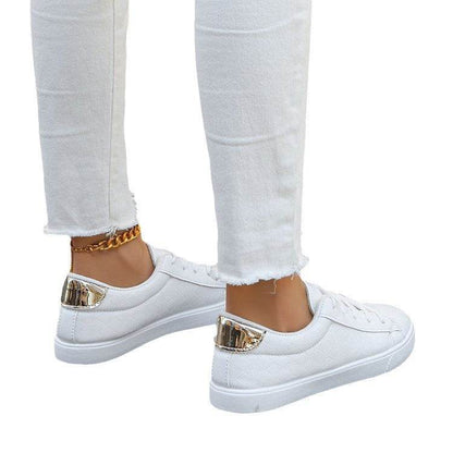 Buycenter Women's Lace-Up Sneakers - Casual White Flats in Plus Sizes - Buy Center