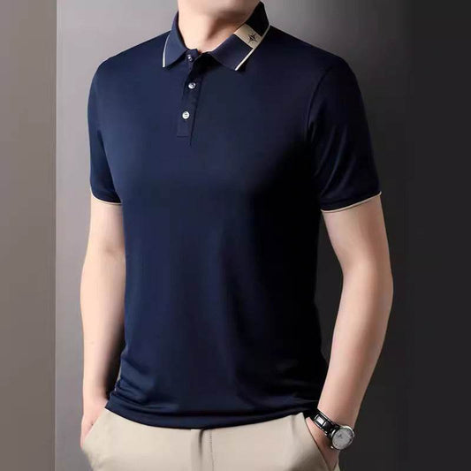 Men's Breathable Summer Lapel T-shirt - Short Sleeve, Solid Colors - Buy Center