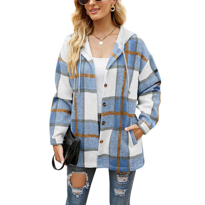 Ladies Plaid Hooded Coat - Casual Stylish Jacket for Urban Women - Buy Center