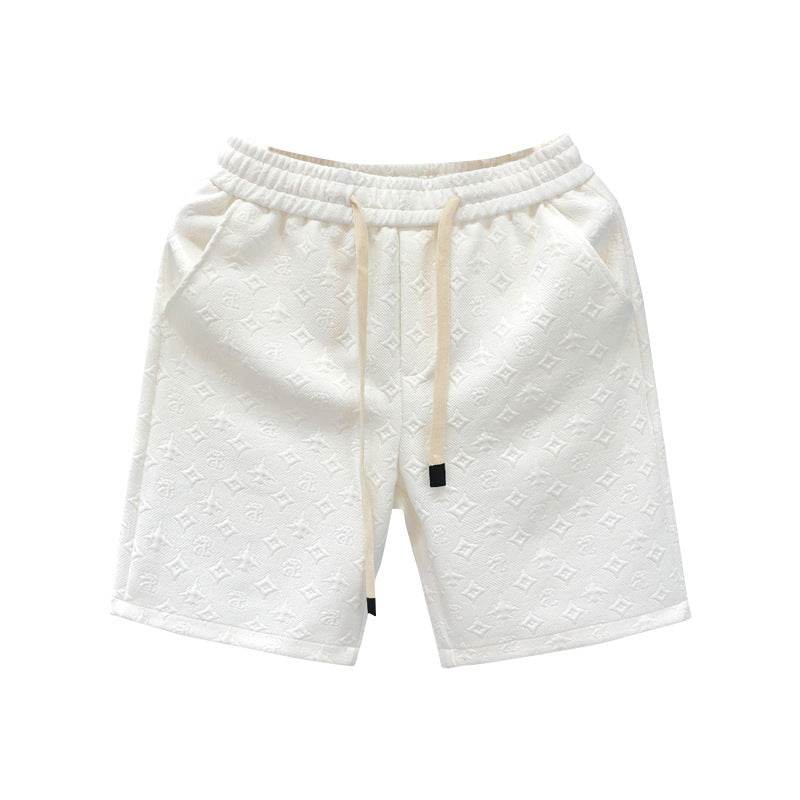 Stylish White Jacquard Shorts for Men - Comfortable Polyester Casual Wear - Buy Center