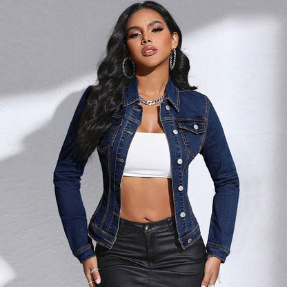 Buycenter Long Sleeve Denim Jacket - Stylish Lapel Pocket Design - Buy Center