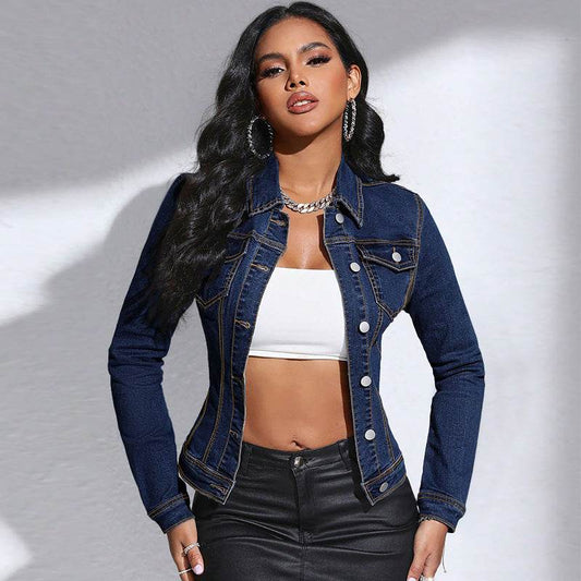 Buycenter Long Sleeve Denim Jacket - Stylish Lapel Pocket Design - Buy Center