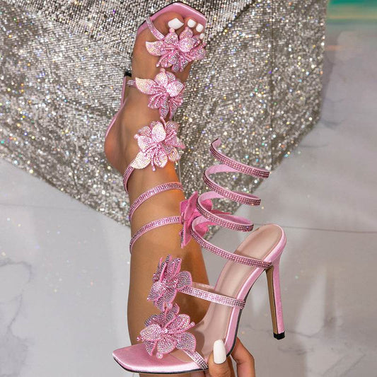 Buycenter Rhinestone Bow Stiletto Sandals - Trendy Open Toe Design - Buy Center