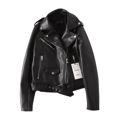 Stylish Women's Black PU Leather Zip Jacket - Trendy Fit & Long Sleeve - Buy Center