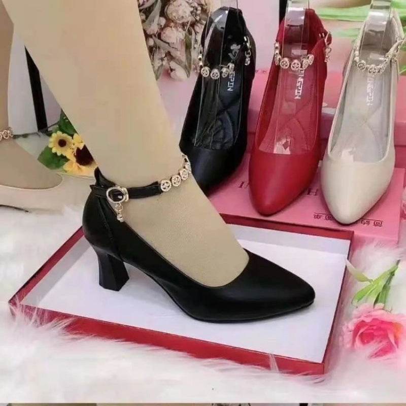 Stunning Ankle-Strap Rhinestone High Heels - Chunky Pumps for Any Occasion - Buy Center