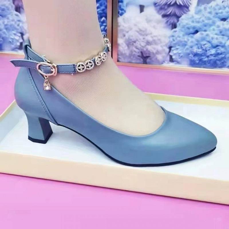 Stunning Ankle-Strap Rhinestone High Heels - Chunky Pumps for Any Occasion - Buy Center