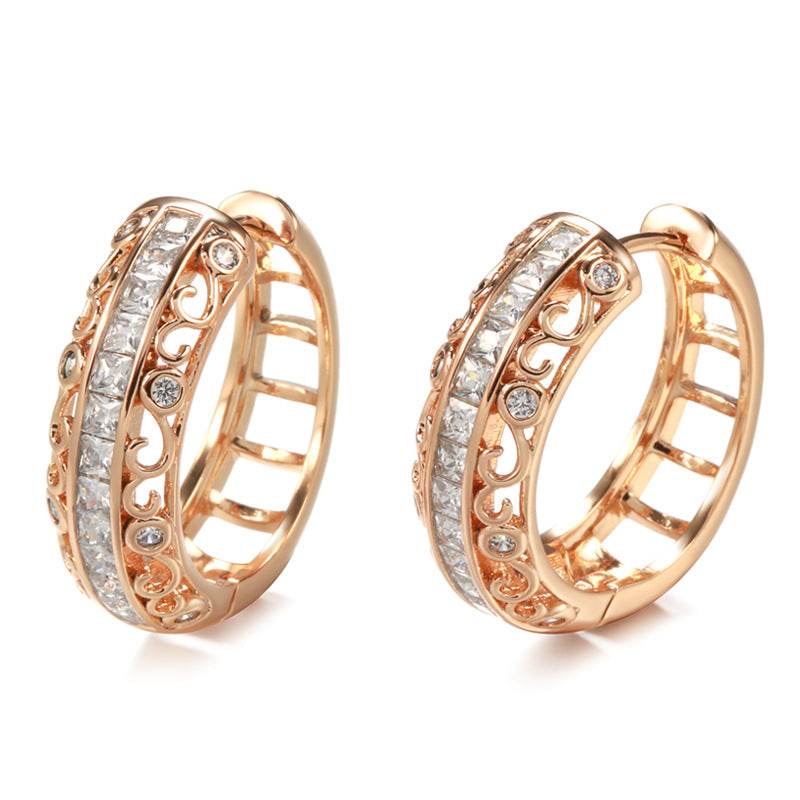 Elegant Rose Gold Earrings with Micro Rhinestones - Geometric Style - Buy Center