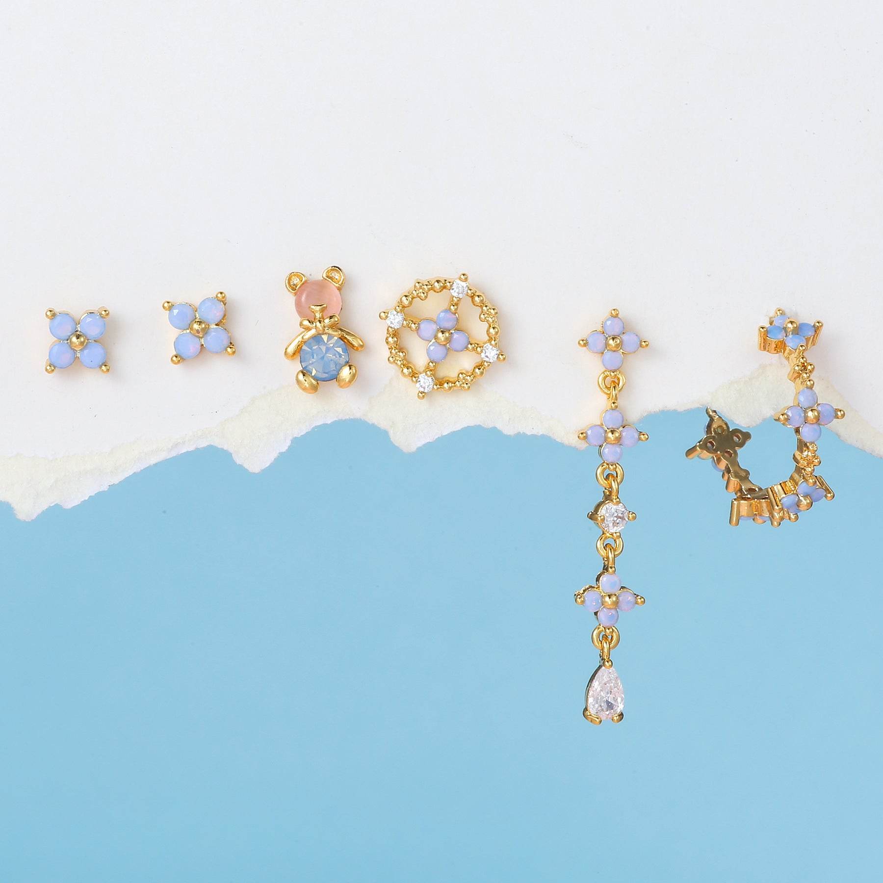 Elegant 18K Gold Bear Flower Tassel Ear Studs - European & American Style - Buy Center