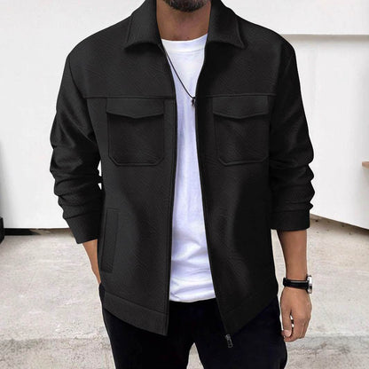 Buycenter Men's Casual Zipper Jacket - Stylish Khaki, Black, Gray, White - Buy Center