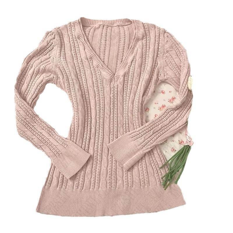 Gentle Pink Long Sleeve Sweater for Women - Stylish All-Match Layering - Buy Center