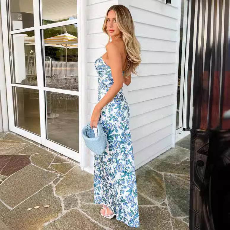 Buycenter Tube Top Backless Dress - Slim Fit Green & Yellow Print - Buy Center