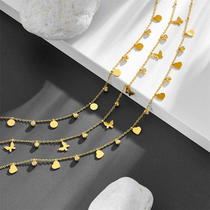 Elegant Stainless Steel Multi-heart Necklace - Gold Butterfly Design 2025 - Buy Center