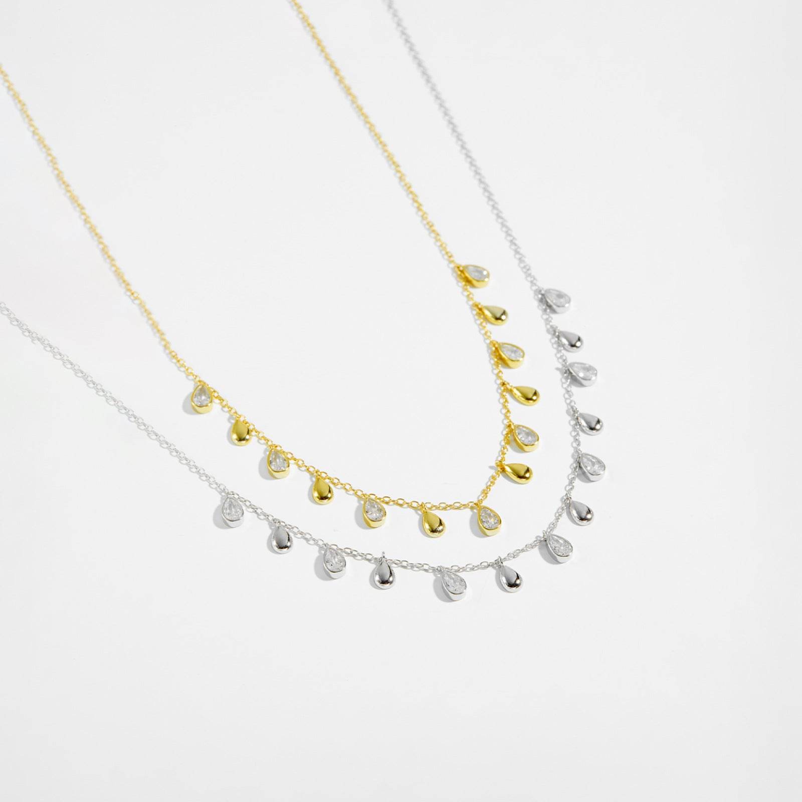 S925 Sterling Silver Long Necklace - Pear-Shaped Zircon Pendant, Adjustable Length - Buy Center