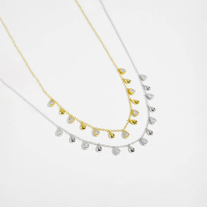 S925 Sterling Silver Long Necklace - Pear-Shaped Zircon Pendant, Adjustable Length - Buy Center