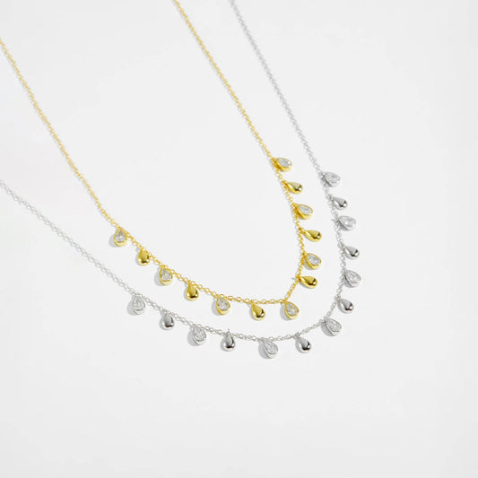 S925 Sterling Silver Long Necklace - Pear-Shaped Zircon Pendant, Adjustable Length - Buy Center