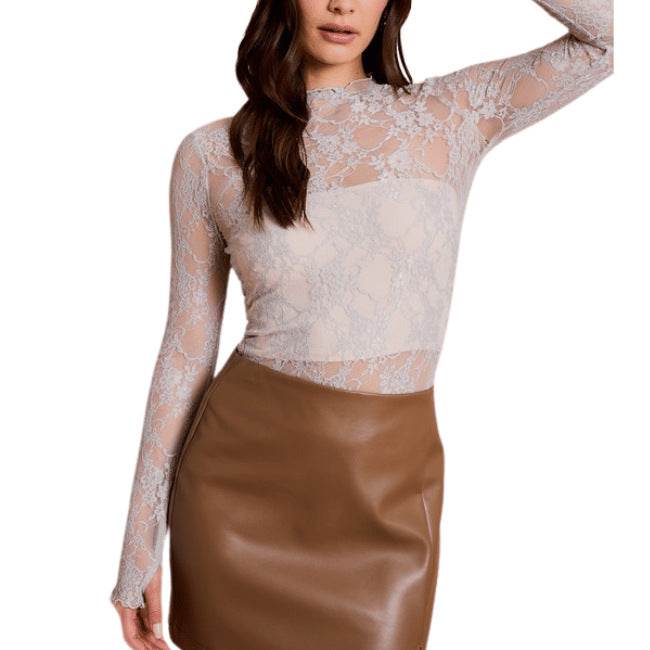 Buycenter Sheer Mesh Lace Slim-Fit T-Shirt - Stylish Long Sleeve Top - Buy Center