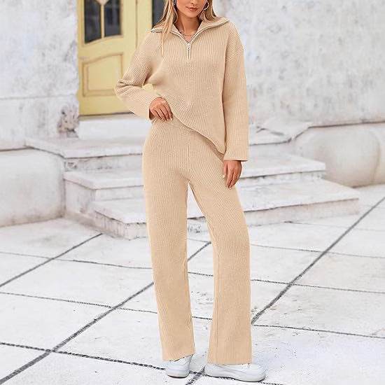 Buycenter Autumn Winter Knitting Two-Piece Set - Zipper Sweater & Pants - Buy Center
