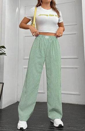 Women's High Waist Striped Wide Leg Pants - Casual Cotton Trousers 2025 - Buy Center