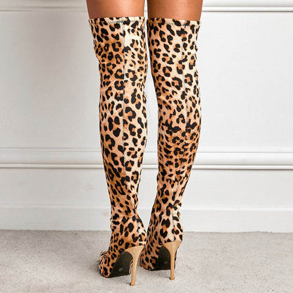 Elegant Winter Stiletto High Leg Boots - Leopard Print & Chic Style - Buy Center