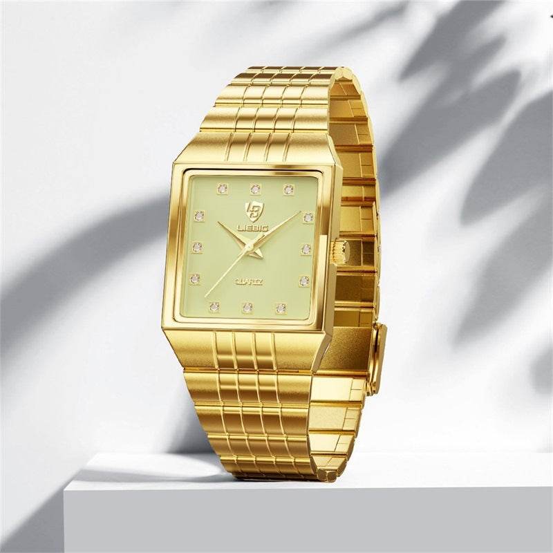 Luxury Gold Men's Quartz Watch - Classic Diamond Design, Slim 7mm - Buy Center