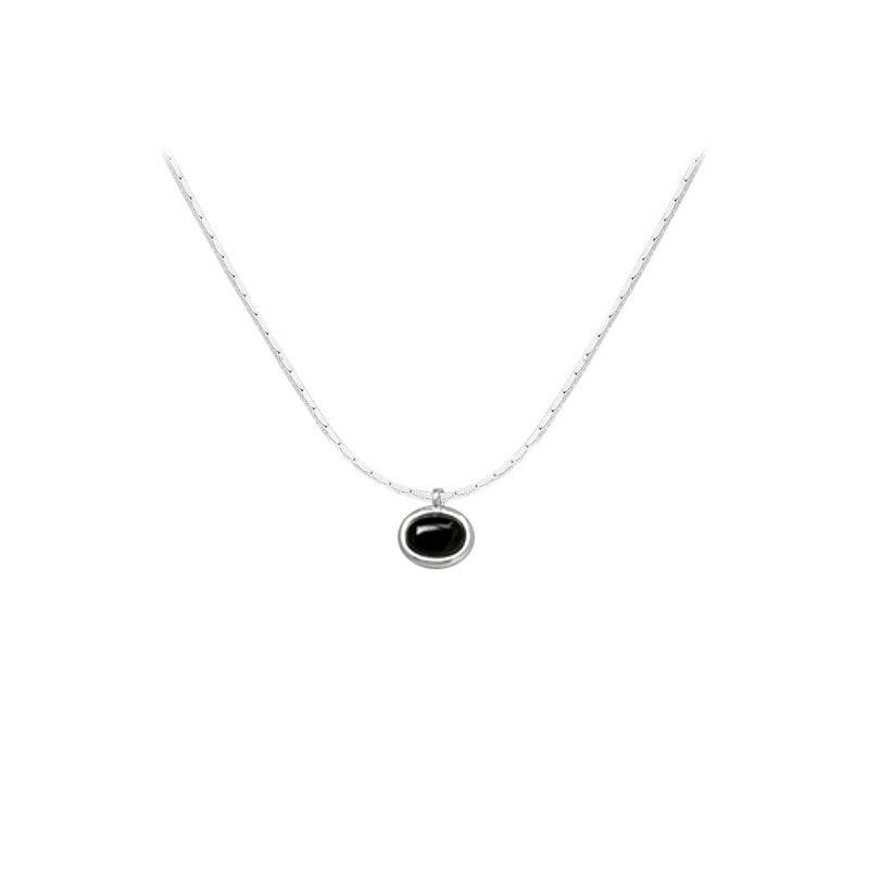 Black Agate Oval Necklace - Elegant 925 Silver Jewelry for Women - Buy Center
