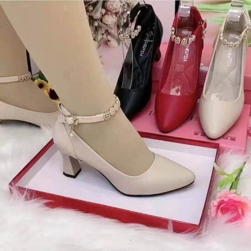 Stunning Ankle-Strap Rhinestone High Heels - Chunky Pumps for Any Occasion - Buy Center