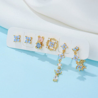 Elegant 18K Gold Bear Flower Tassel Ear Studs - European & American Style - Buy Center