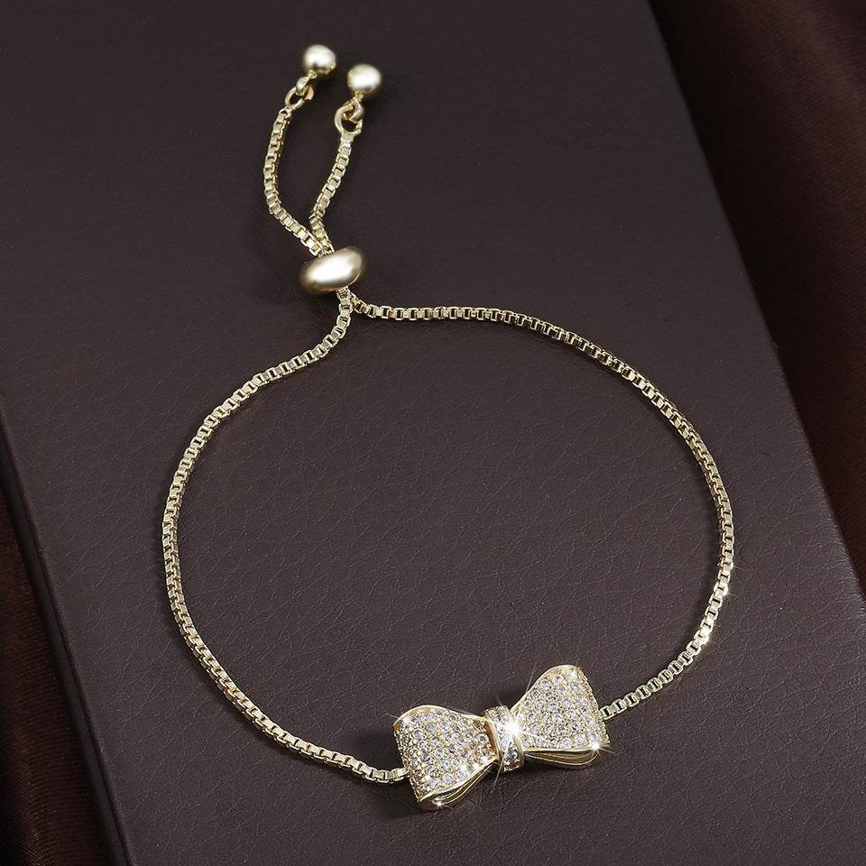 Exquisite Women's Bow Bracelet - 18K Gold Plated & Zircon Elegant Design - Buy Center
