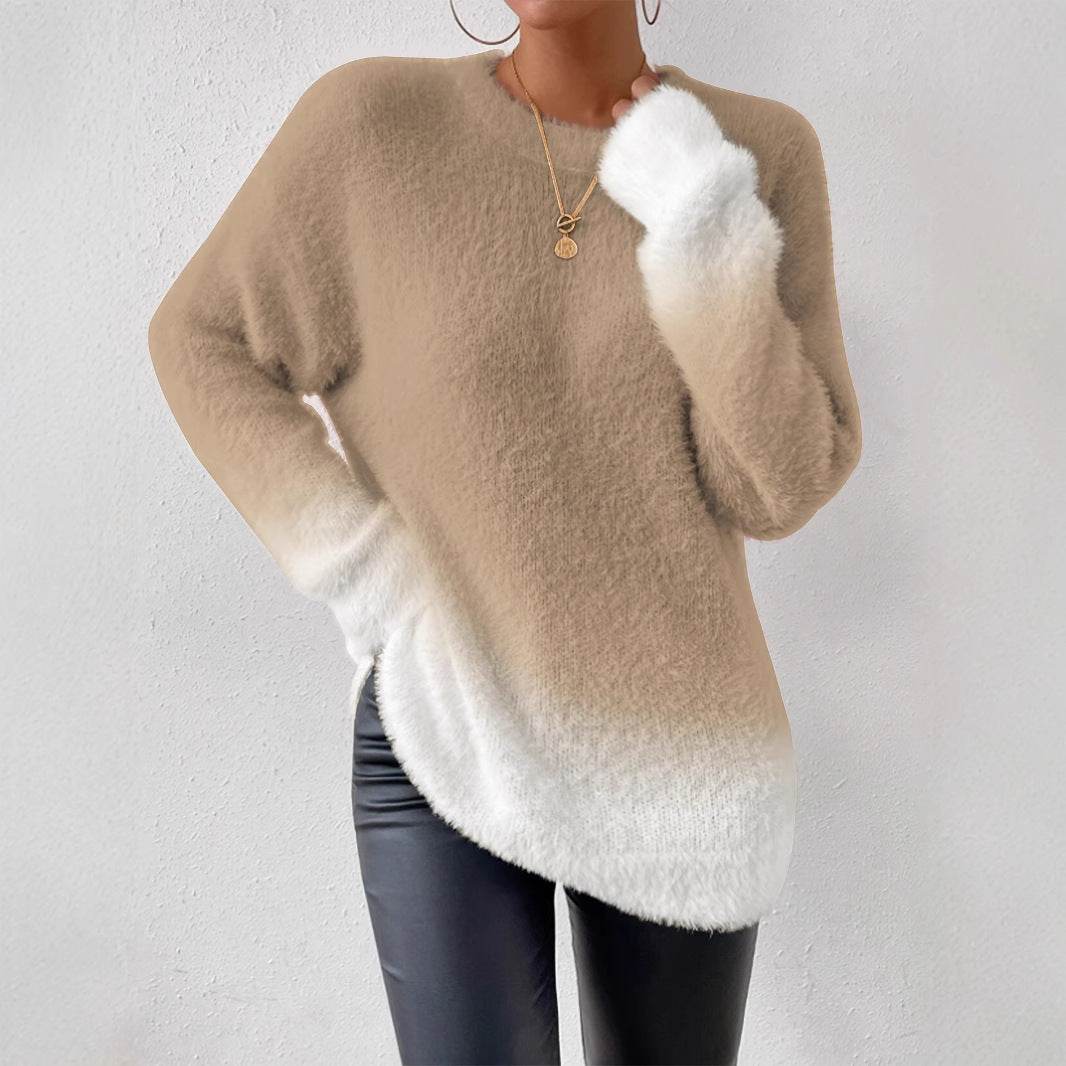 Buycenter Gradient Woolen Top - Fashion Round Neck Sweater in 3 Colors - Buy Center