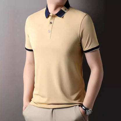 Men's Breathable Summer Lapel T-shirt - Short Sleeve, Solid Colors - Buy Center