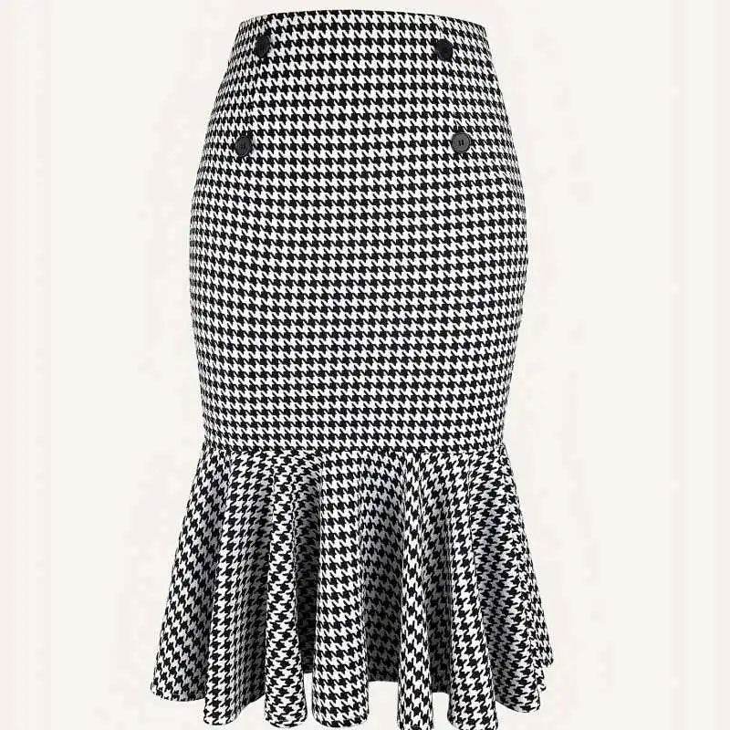 Buycenter Houndstooth Stretch Hip Skirt - Elegant Commuter Style - Buy Center