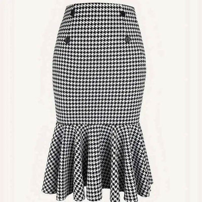 Buycenter Houndstooth Stretch Hip Skirt - Elegant Commuter Style - Buy Center