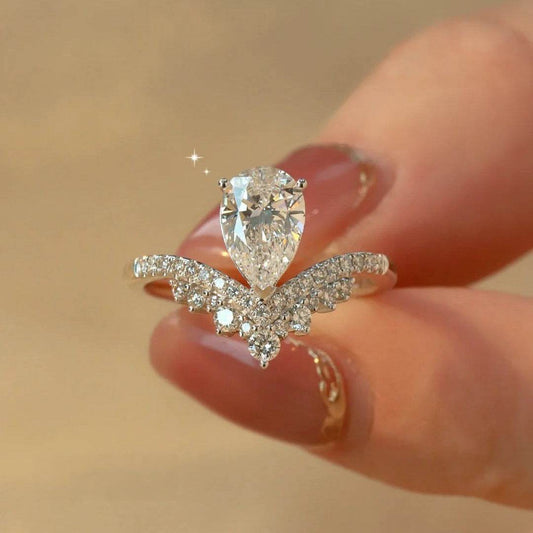 Buycenter Sterling Silver S925 Moissanite Water Drop Ring - Adjustable Size - Buy Center