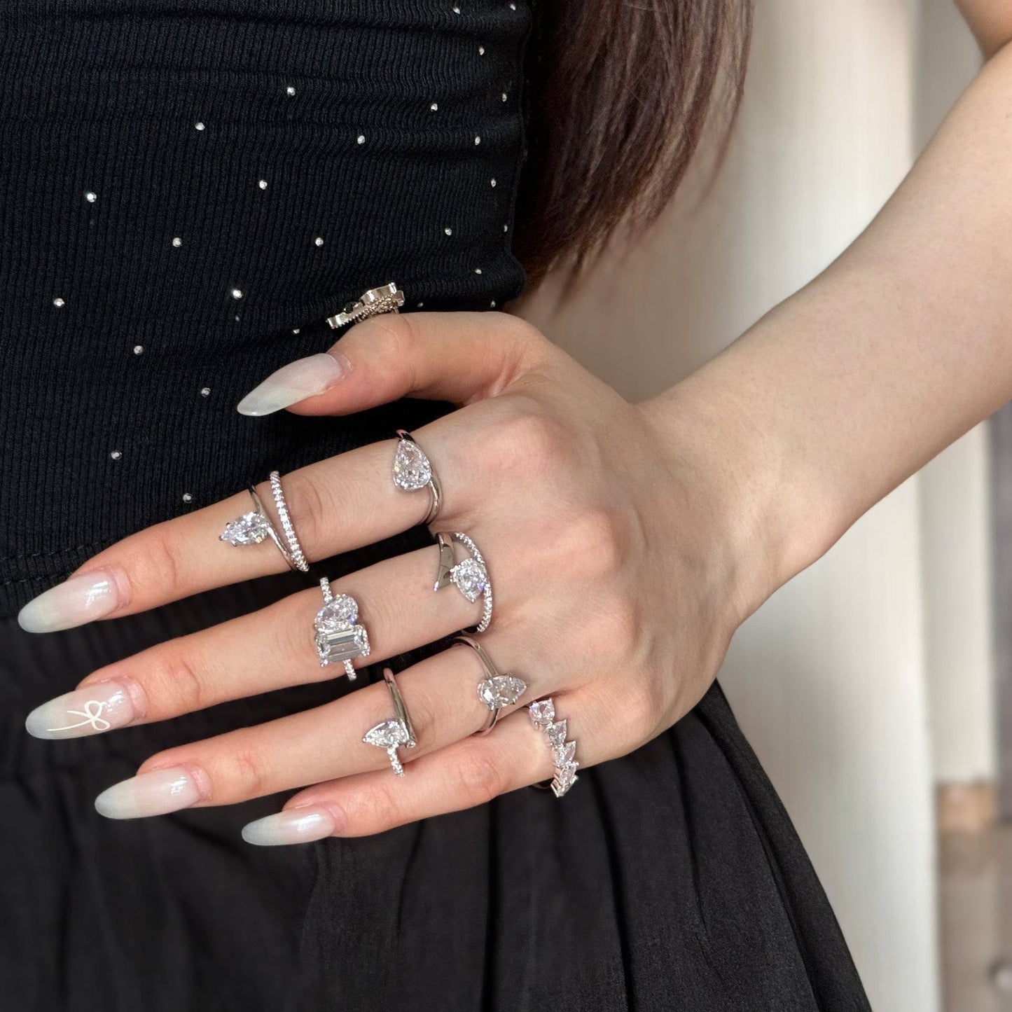 Buycenter S925 Sterling Silver Pear-Shaped Rhinestone Ring - Affordable Luxury - Buy Center