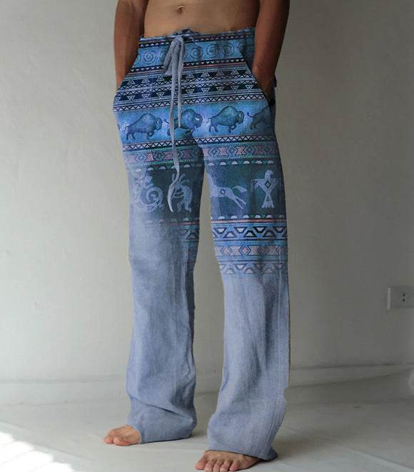 Buycenter Men's Casual Linen Pants - Printed, Loose Fit, Multiple Sizes - Buy Center