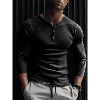 Men's Slim Fit Sports T-shirt - Long Sleeve Workout Top, Black & White - Buy Center