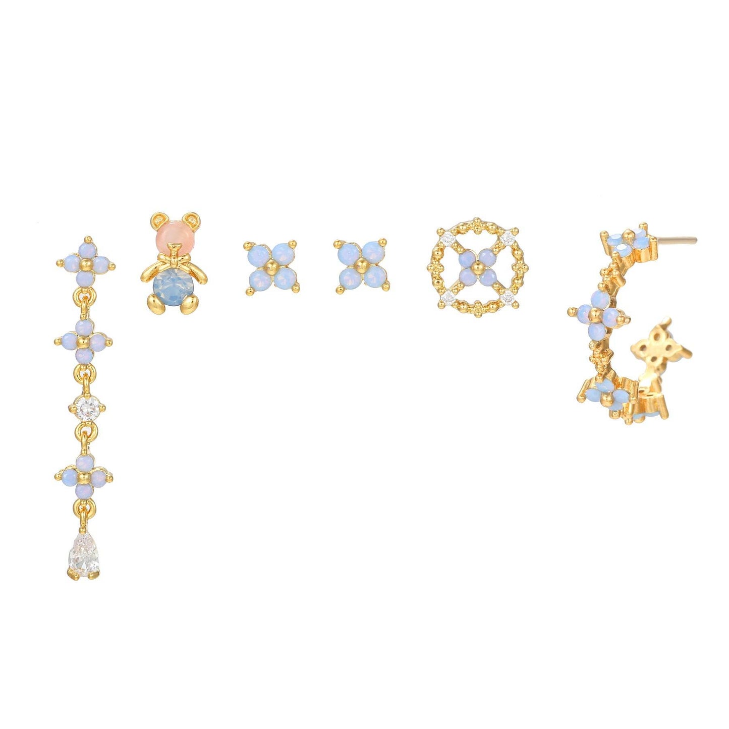 Elegant 18K Gold Bear Flower Tassel Ear Studs - European & American Style - Buy Center