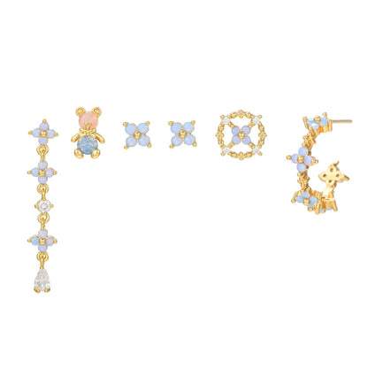 Elegant 18K Gold Bear Flower Tassel Ear Studs - European & American Style - Buy Center