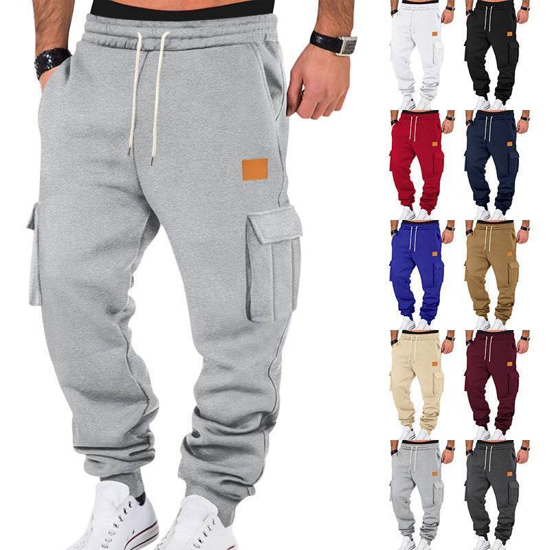 Men's Multi-pocket Cargo Sweatpants - Comfortable Solid Color Options - Buy Center