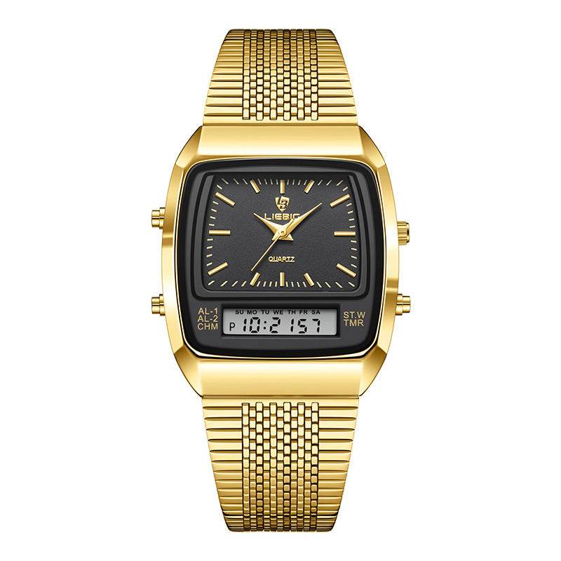 Buycenter Waterproof Mesh Belt Quartz Watch - Double Display, Stylish Gold - Buy Center