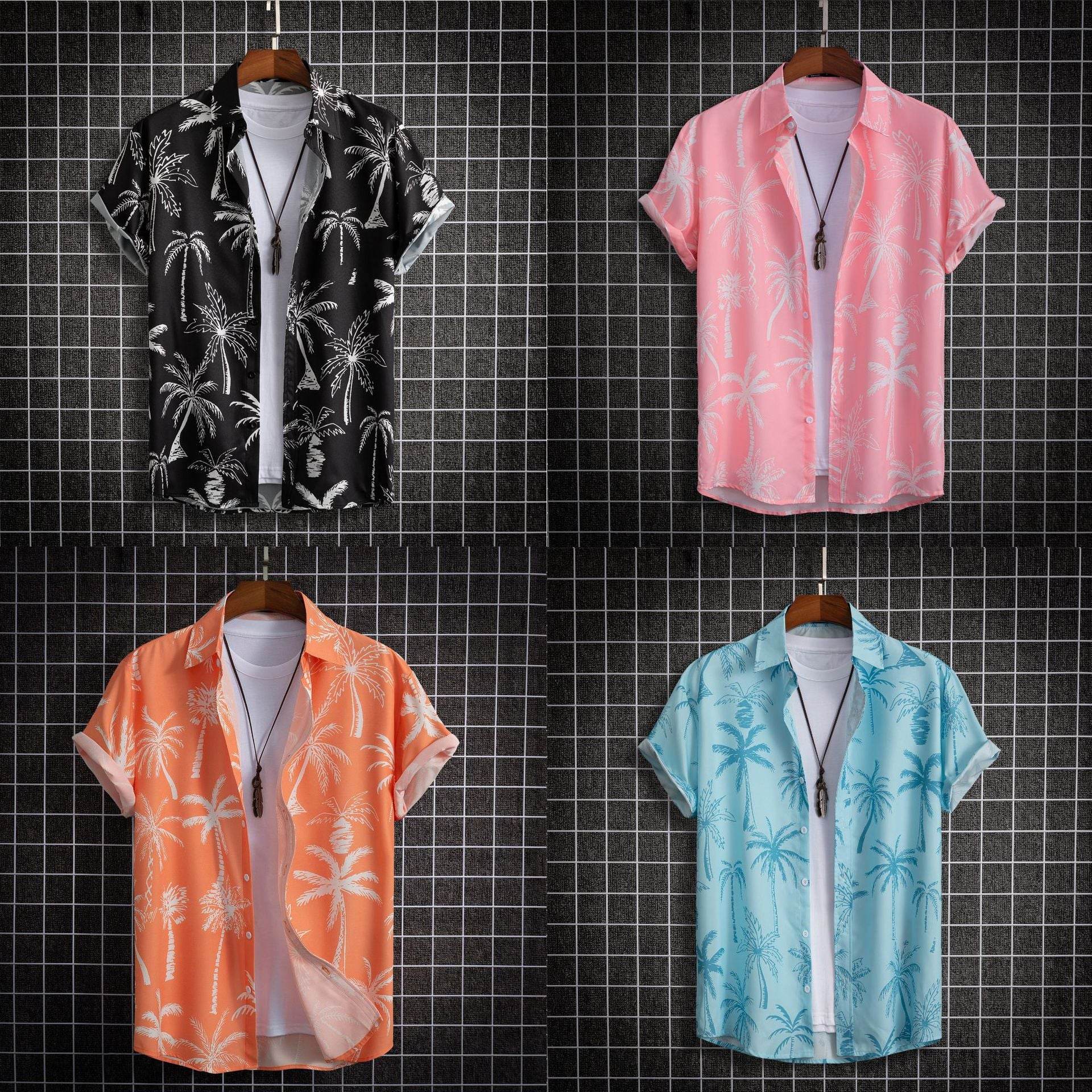 Hong Kong Style Men's Shirt - Colorful Coconut Tree Design for Modern Fashion - Buy Center