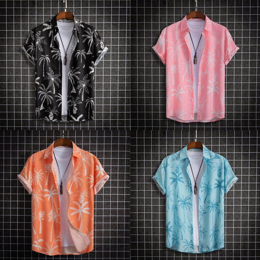 Hong Kong Style Men's Shirt - Colorful Coconut Tree Design for Modern Fashion - Buy Center