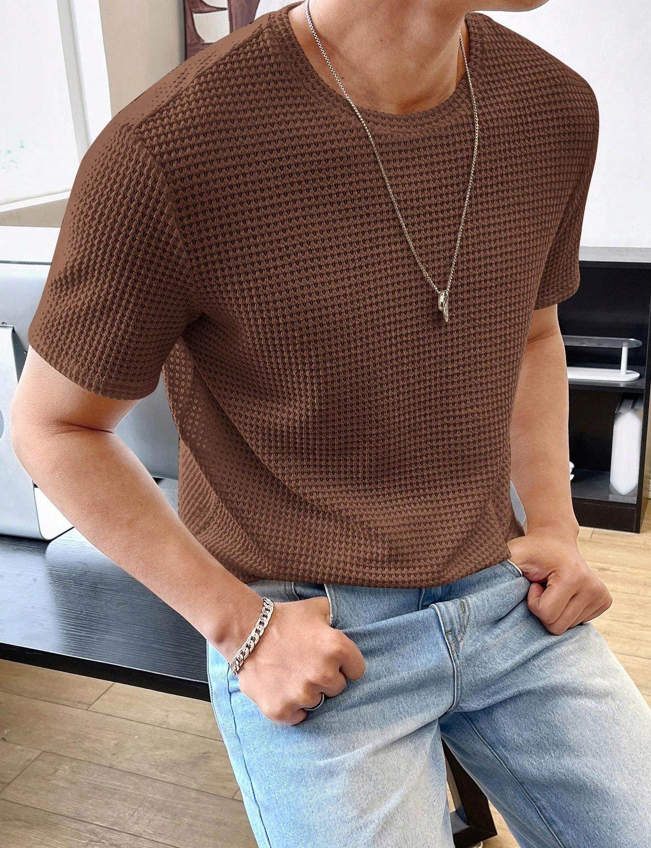Men's Casual Loose Short Sleeve Tee - Solid Color, Comfortable Fit - Buy Center